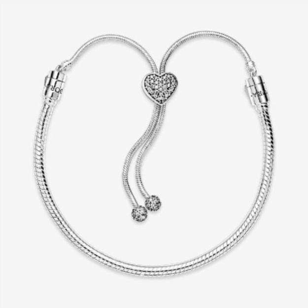 Moments Pave Heart Clasp Snake Chain Slider Bracelet Pandora