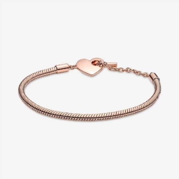 Moments Rose Brand Pandora Heart T-Bar Snake Chain Bracelet