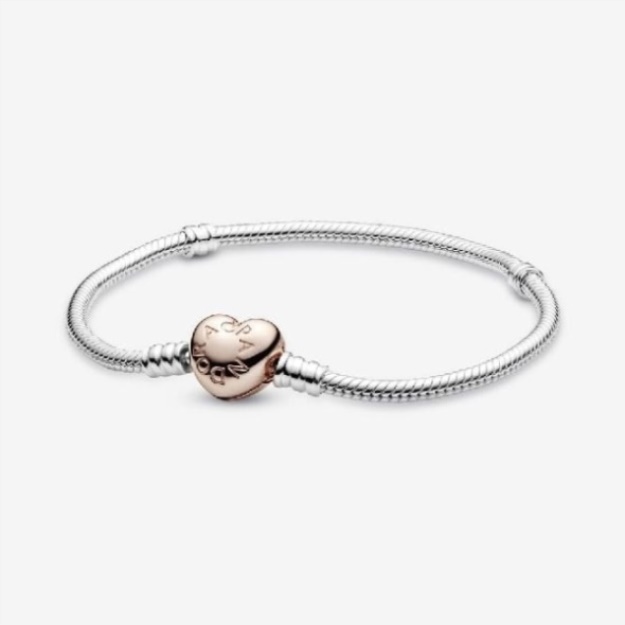 Moments Rose Pandora Brand Heart Clasp Snake Chain Bracelet