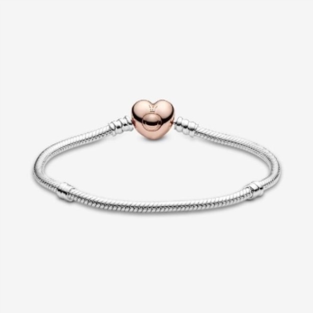 Moments Rose Pandora Brand Heart Clasp Snake Chain Bracelet