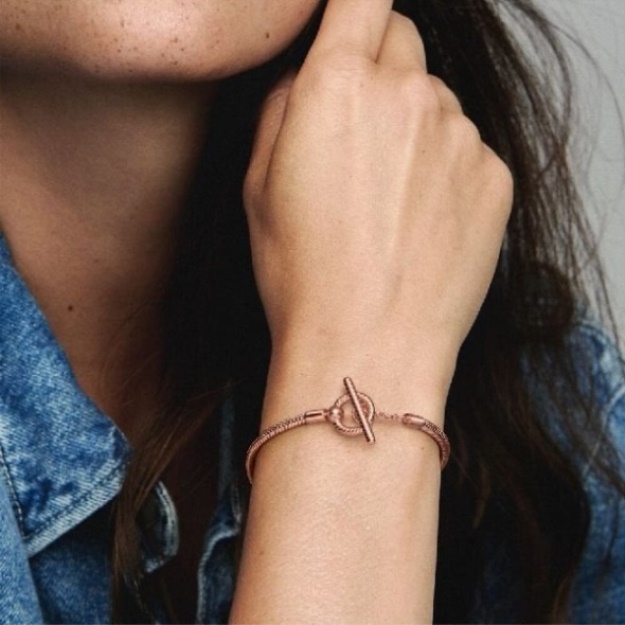 Moments Rose Pandora T-Bar Snake Chain Bracelet