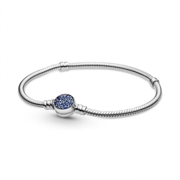 Moments Sparkling Blue Disc Clasp Snake Chain Bracelet Pandora