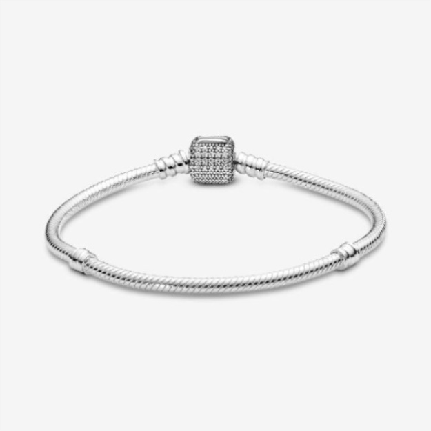 Moments Sparkling Pave Clasp Snake Chain Bracelet Pandora