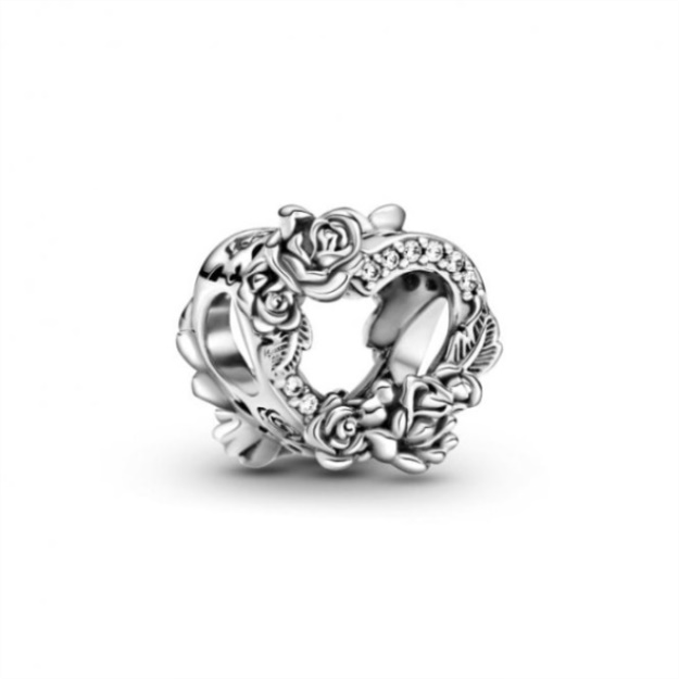 Open Heart  Rose Flowers Charms Pandora