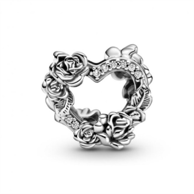 Open Heart  Rose Flowers Charms Pandora