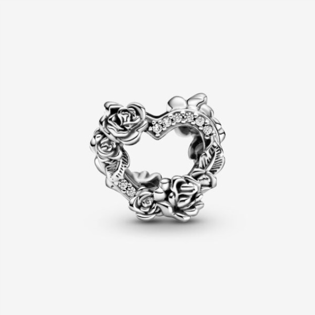 Open Heart Rose Flowers Charm Pandora