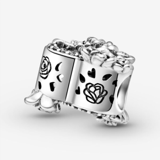 Open Heart Rose Flowers Charm Pandora