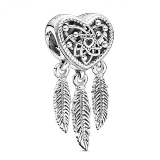 Openwork Heart  Three Feathers Dreamcatcher Charms Pandora