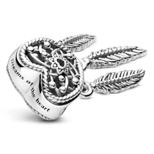 Openwork Heart  Three Feathers Dreamcatcher Charms Pandora