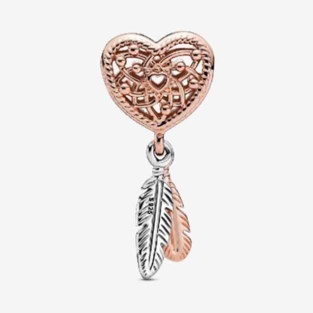 Openwork Heart  Two Feathers Dreamcatcher Charms Pandora