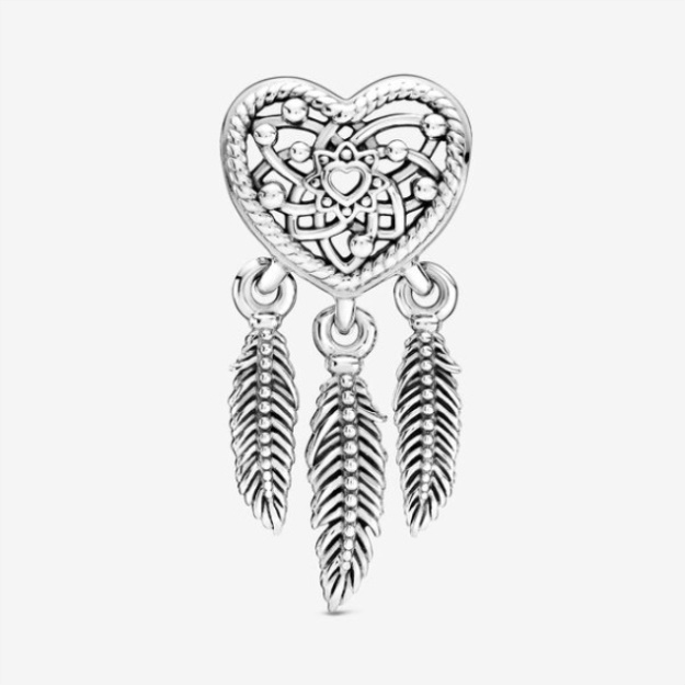 Openwork Heart Three Feathers Dreamcatcher Charm Pandora