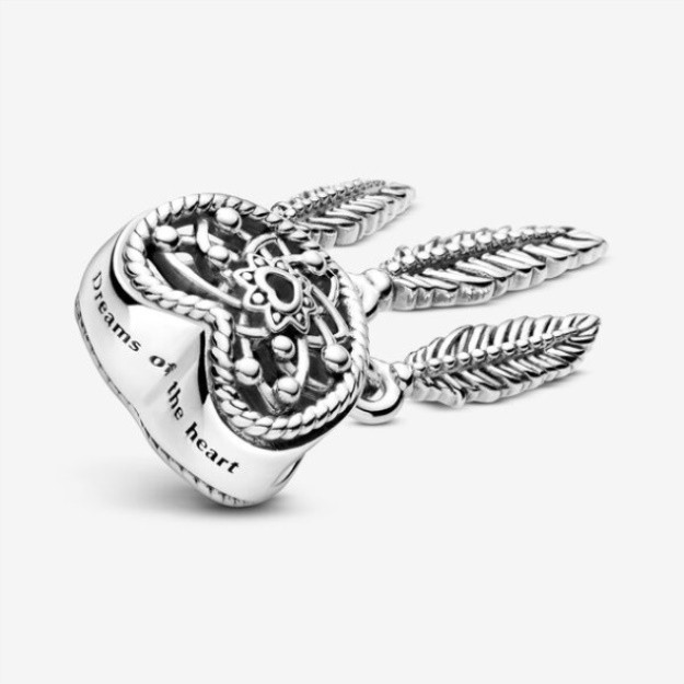 Openwork Heart Three Feathers Dreamcatcher Charm Pandora