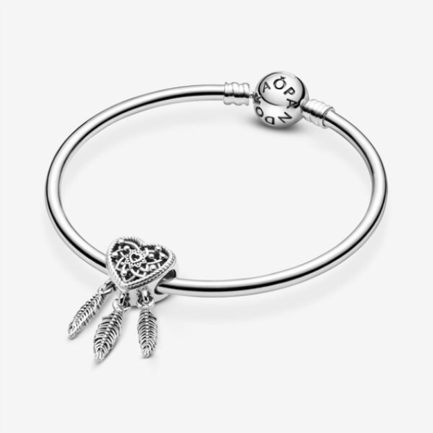 Openwork Heart Three Feathers Dreamcatcher Charm Pandora