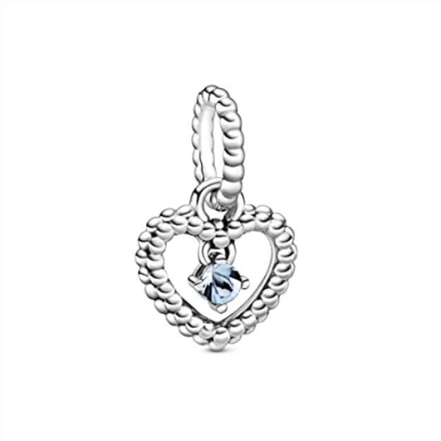 PANDORA Aqua Blue Beaded Heart Dangle Charm