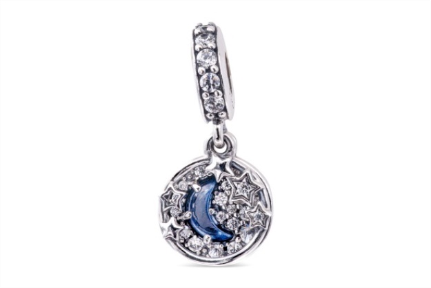 PANDORA Blue Night Sky Crescent Moon Stars Dangle Charm