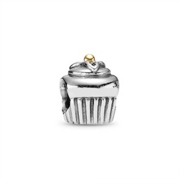 PANDORA Cupcake Charm Retired Sterling Silver with 14K Gold Cupcake Food Bead
