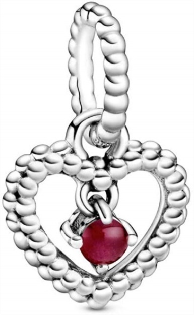 PANDORA Dark Red Beaded Heart Dangle Charm