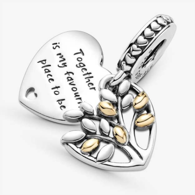PANDORA Two Tone Family Tree Heart Dangle Charm
