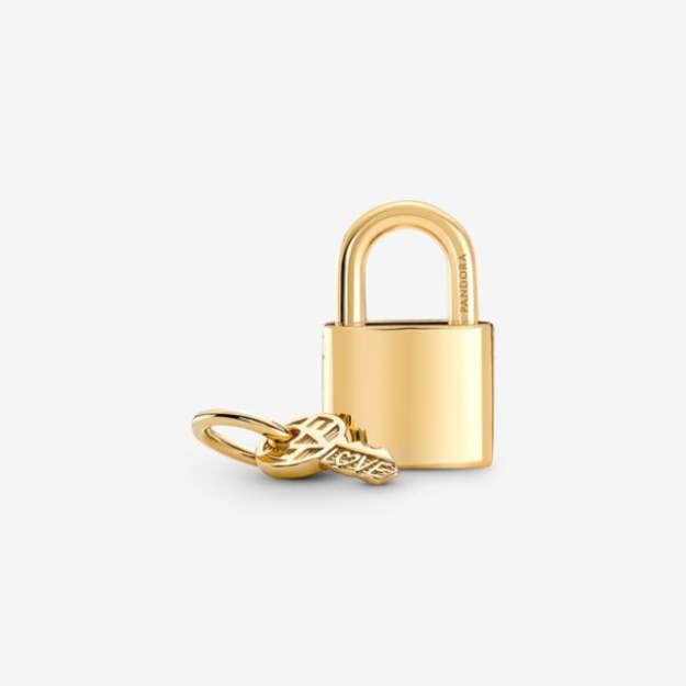 Padlock Key Dangle Charm Pandora Gold Plated