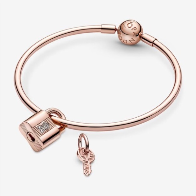 Padlock Key Dangle Charm Pandora Rose Gold Plated