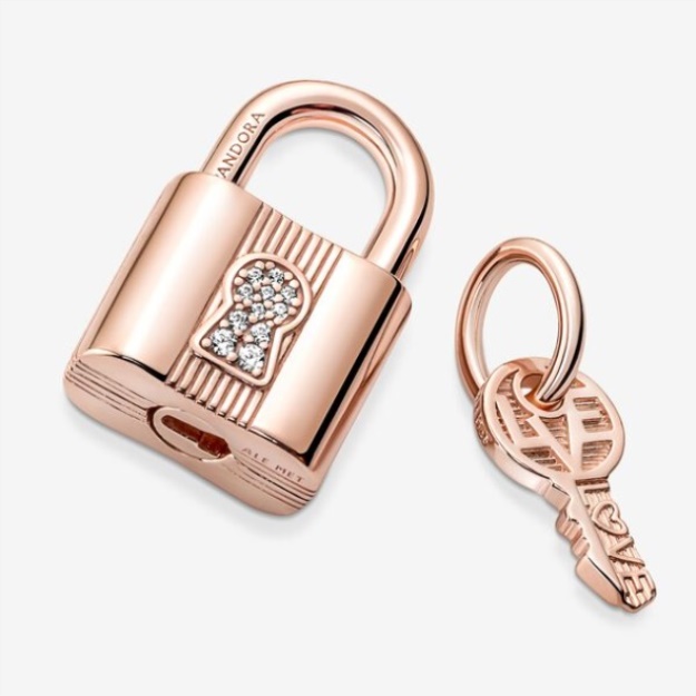Padlock Key Dangle Charm Pandora Rose Gold Plated