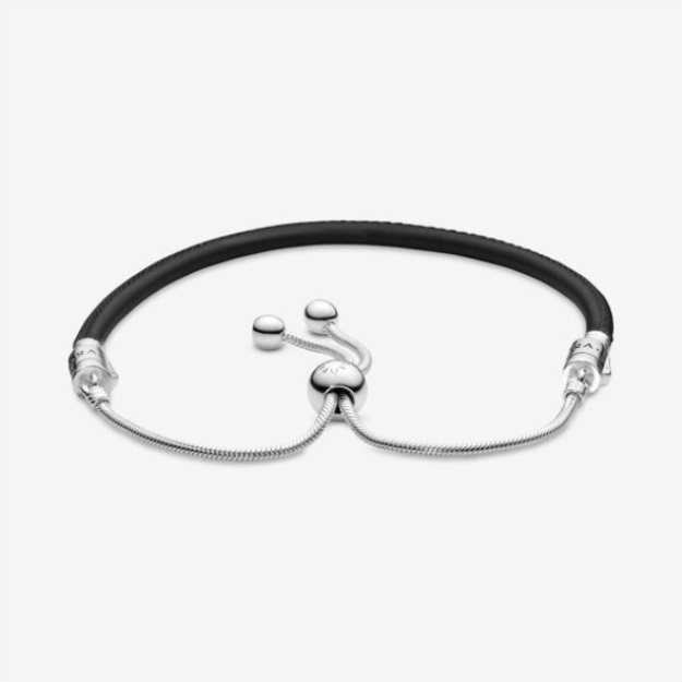 Pandora CA Moments Black Leather Slider Bracelet