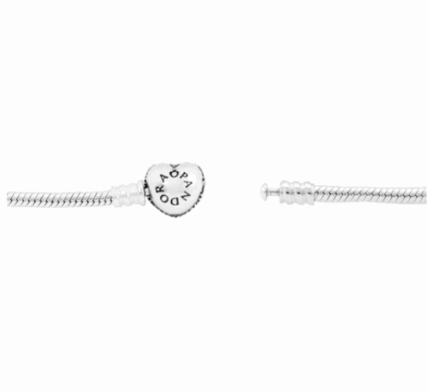 Pandora Jewelry Moments Sparkling Heart Clasp Snake Chain Charm Cubic Zirconia Bracelet