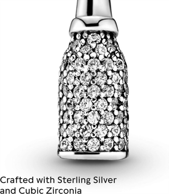 Pandora Jewelry Sparkling Wine Bottle Dangle Cubic Zirconia Charm in Sterling Silver