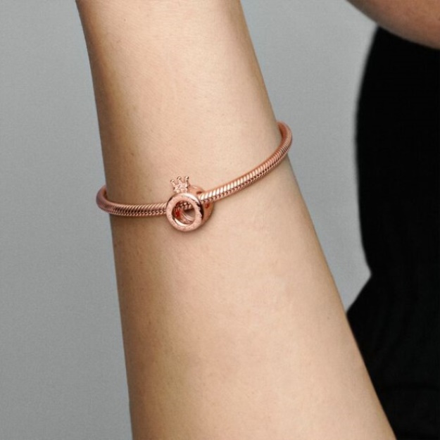 Pandora Logo Crown O Charm Rose Gold Plated