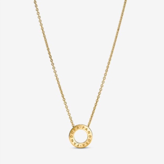 Pandora Logo Pave Circle Collier Necklace Gold Plated