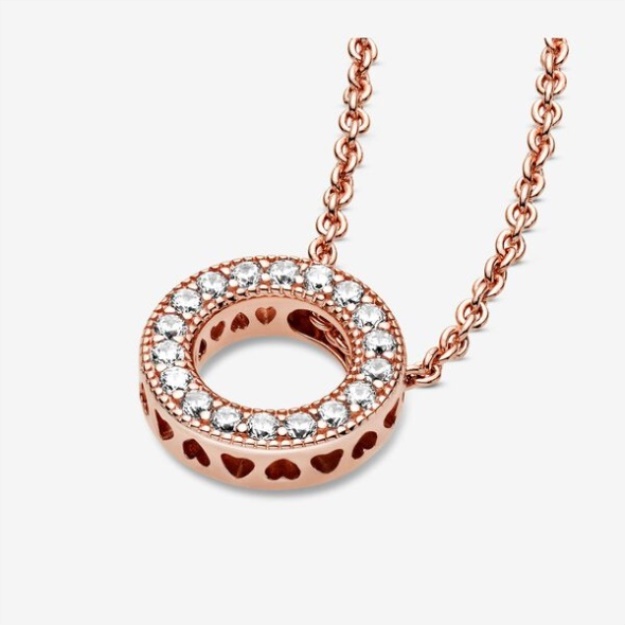 Pandora Logo Pave Circle Collier Necklace Rose Gold Plated