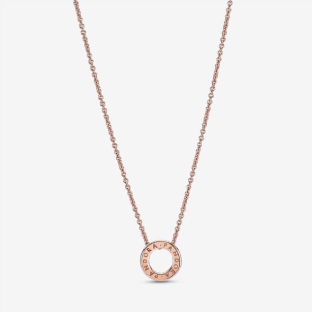 Pandora Logo Pave Circle Collier Necklace Rose Gold Plated