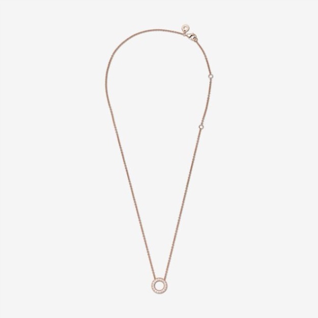 Pandora Logo Pave Circle Collier Necklace Rose Gold Plated