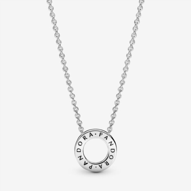 Pandora Logo Pave Circle Collier Necklace Sterling Silver