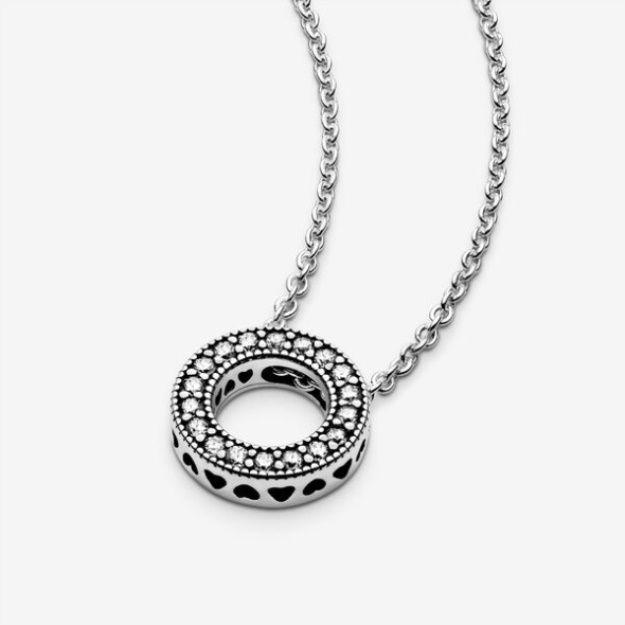 Pandora Logo Pave Circle Collier Necklace Sterling Silver