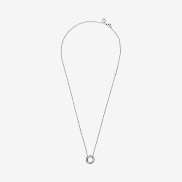 Pandora Logo Pave Circle Collier Necklace Sterling Silver