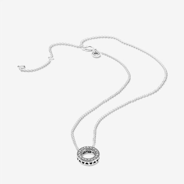 Pandora Logo Pave Circle Collier Necklace Sterling Silver