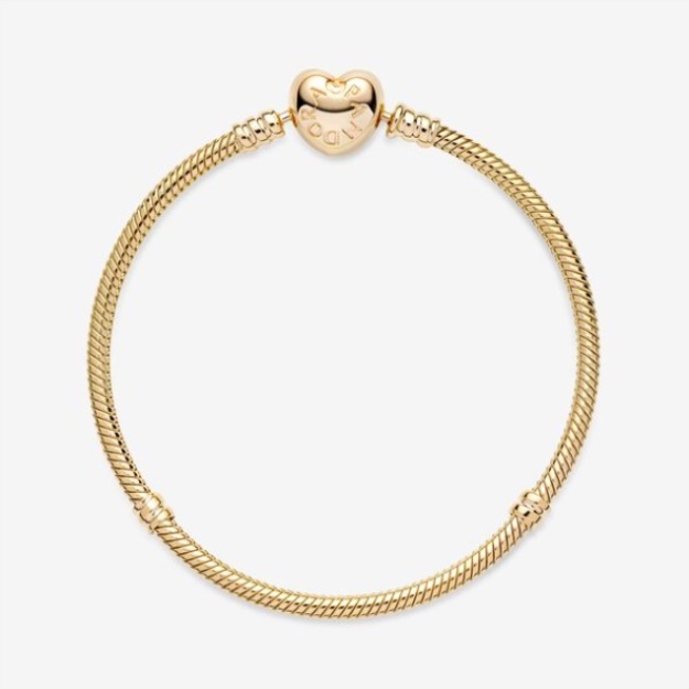 Pandora Moments Heart Clasp Snake Chain Bracelet Gold