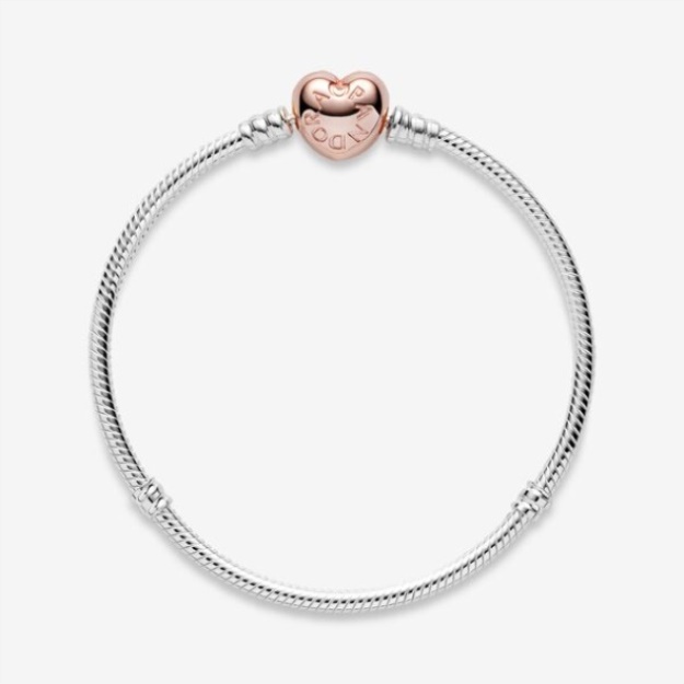 Pandora Moments Heart Clasp Snake Chain Bracelet Two-Tone