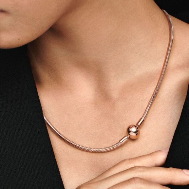 Pandora Moments Snake Chain Necklace Rose Gold Plated