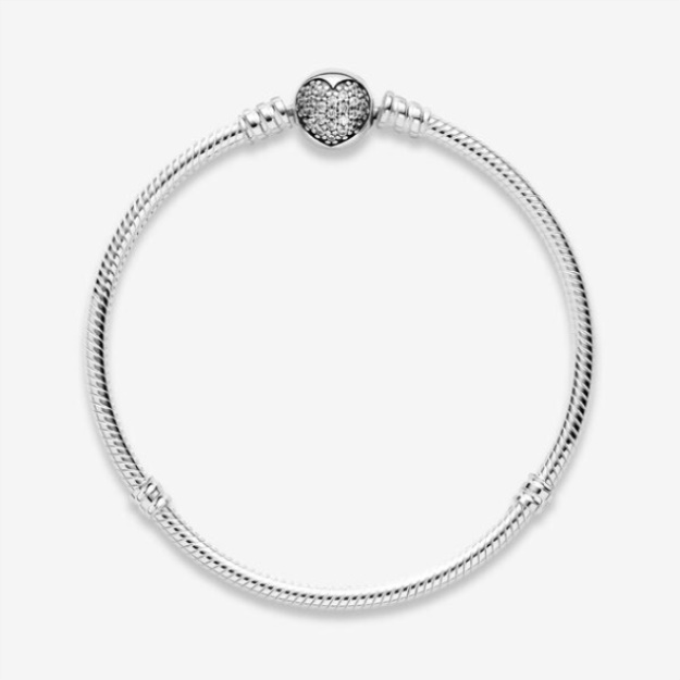 Pandora Moments Sparkling Heart Clasp Snake Chain Bracelet