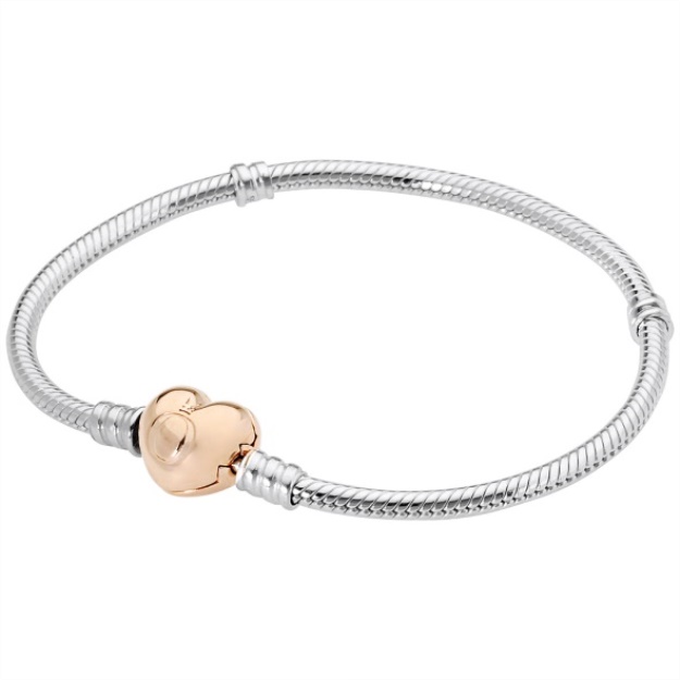 Pandora Moments Women Snake Chain Charm Bracelet with Heart Clasp