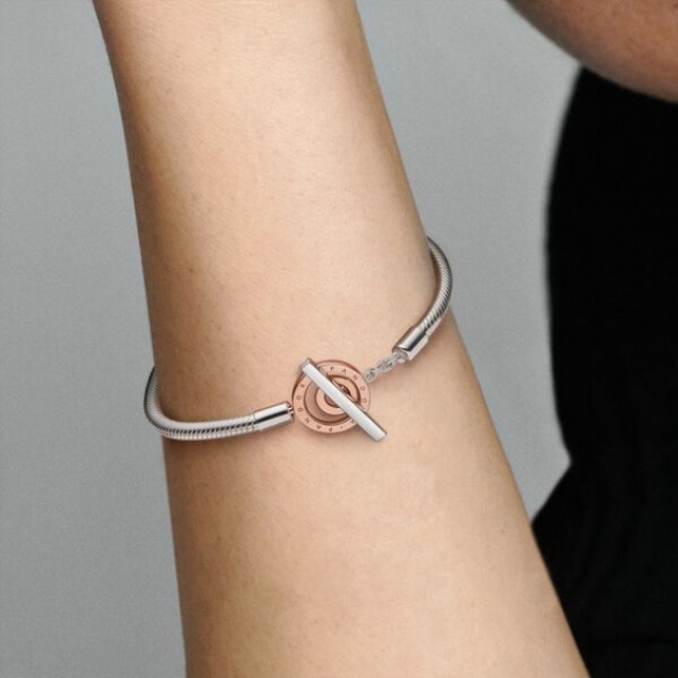 Pandora Signature Two-Tone Logo T-Bar Snake Chain Bracelet