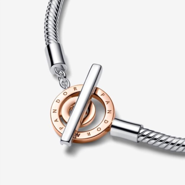 Pandora Signature Two-Tone Logo T-Bar Snake Chain Bracelet