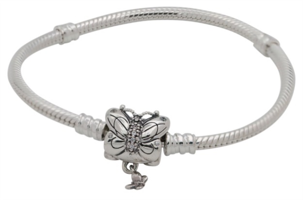 Pandora Women Sterling Silver Snake Chain Charm Bracelet with Butterfly Clasp