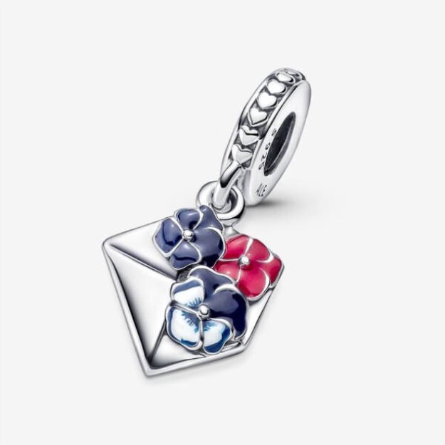 Pansy Flower Envelope Dangle Charm Pandora