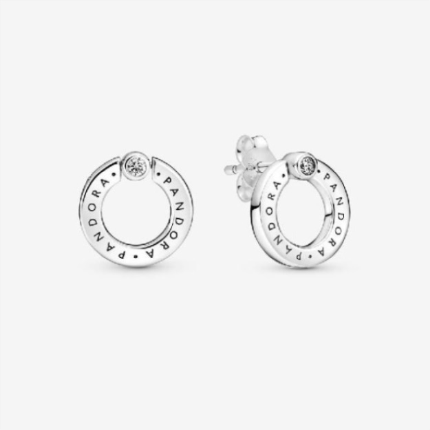 Pave  Logo Circle Reversible Stud Earrings Pandora