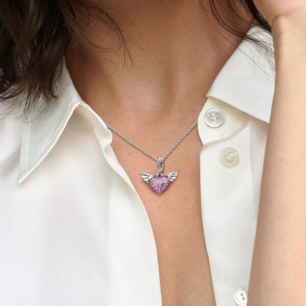 Pave Heart Angel Wings Necklace Pandora