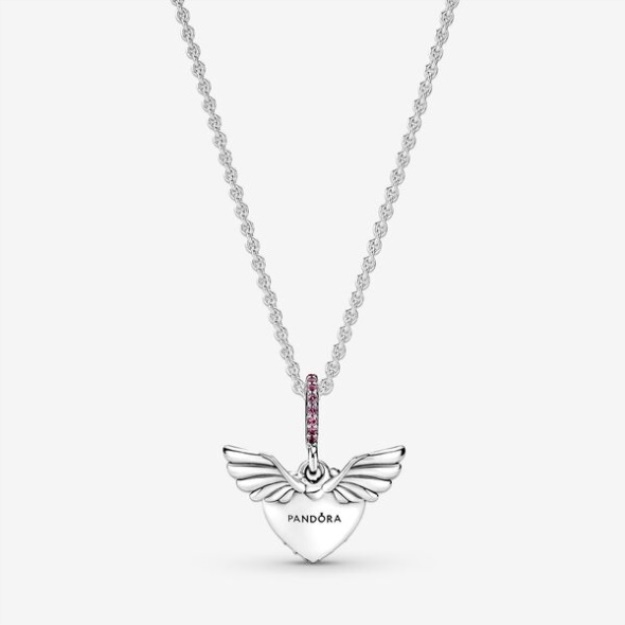 Pave Heart Angel Wings Necklace Pandora