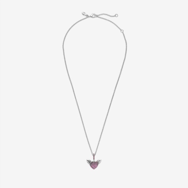 Pave Heart Angel Wings Necklace Pandora